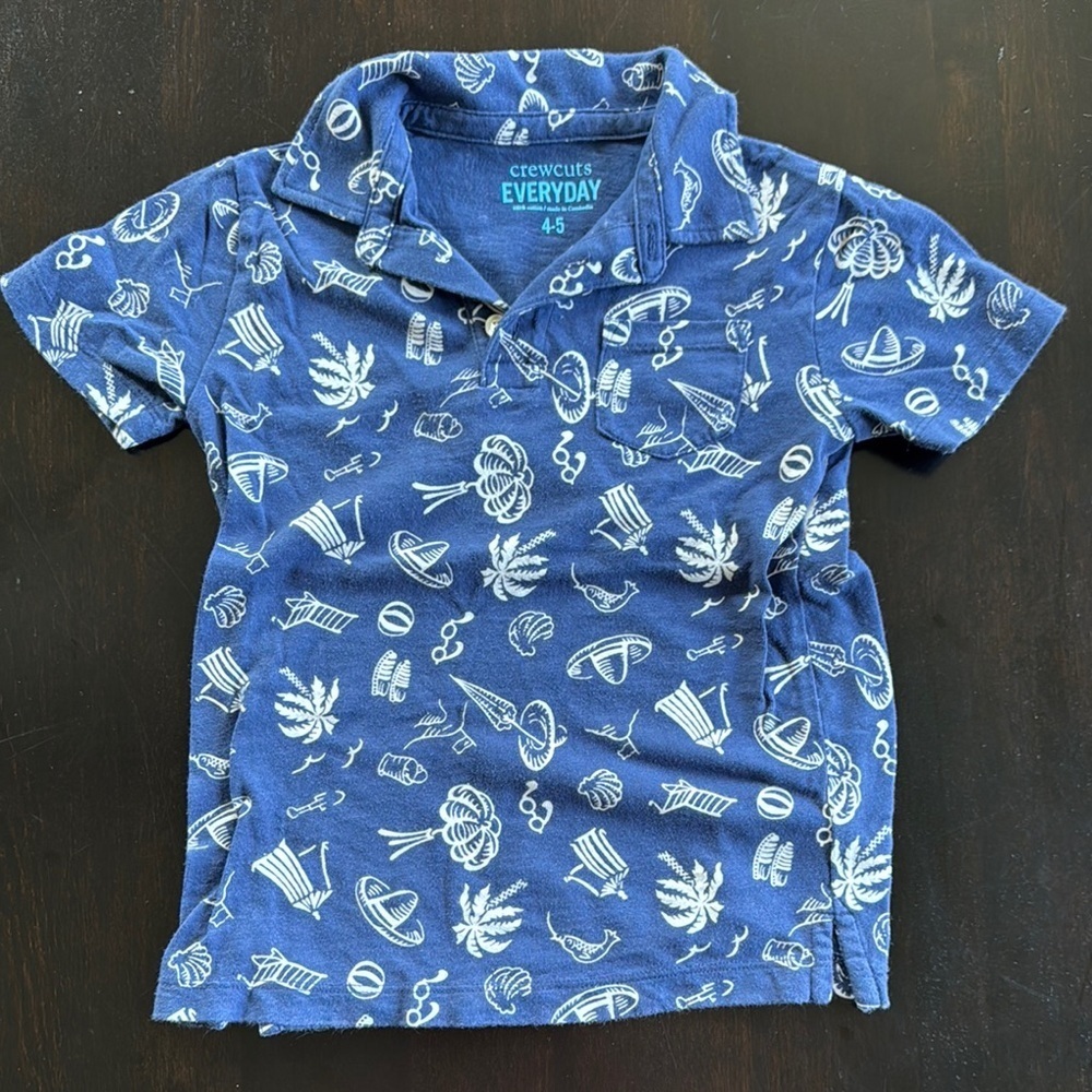 Crewcuts Blue Polo with Tropical Print